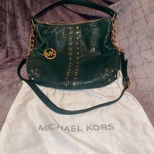 Michael Kors Forest Green Shoulder Bag with Gold Details